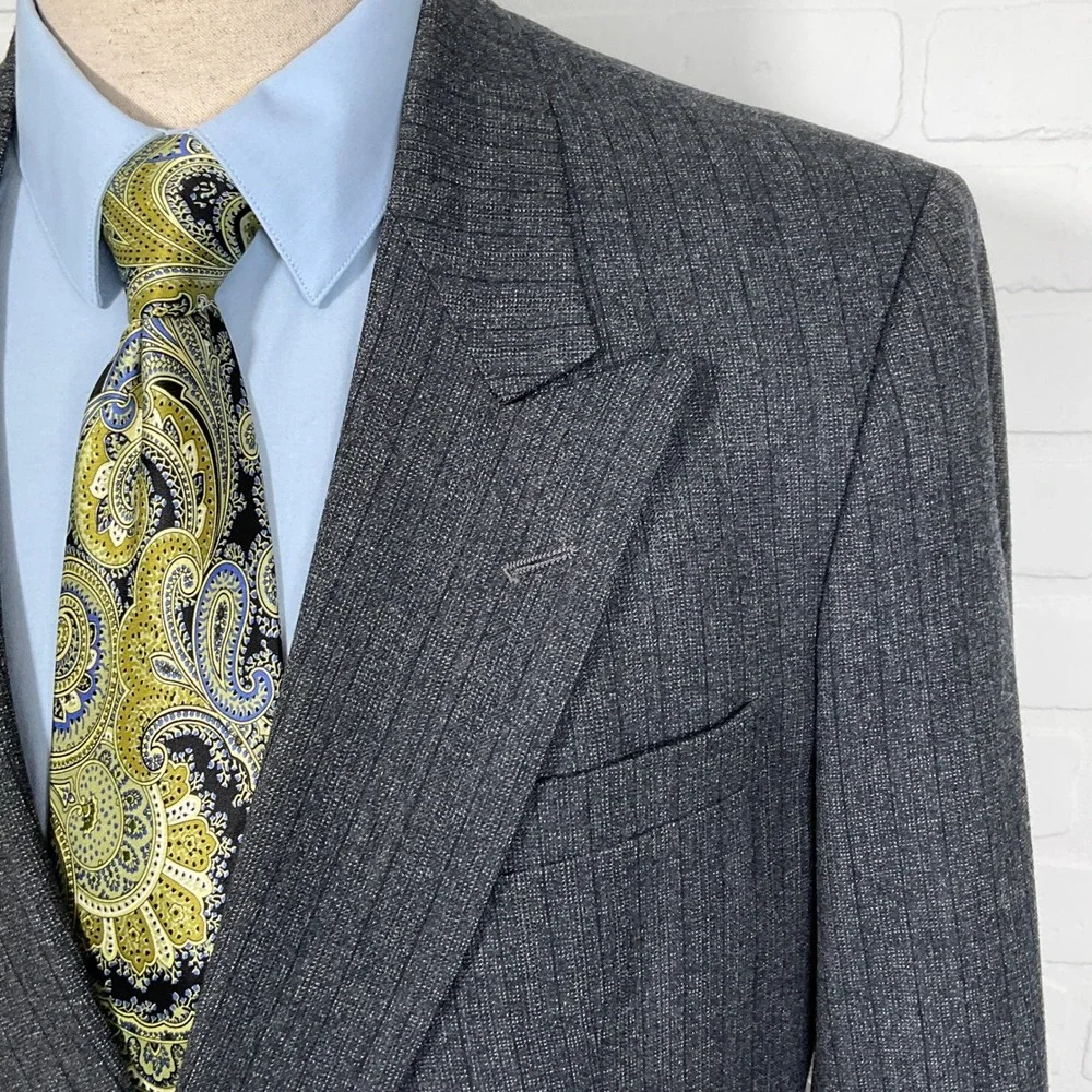 Fioravanti Blazer Men 42 Charcoal‎ Gray Double Breasted Pinstripe Jacket USA VTG